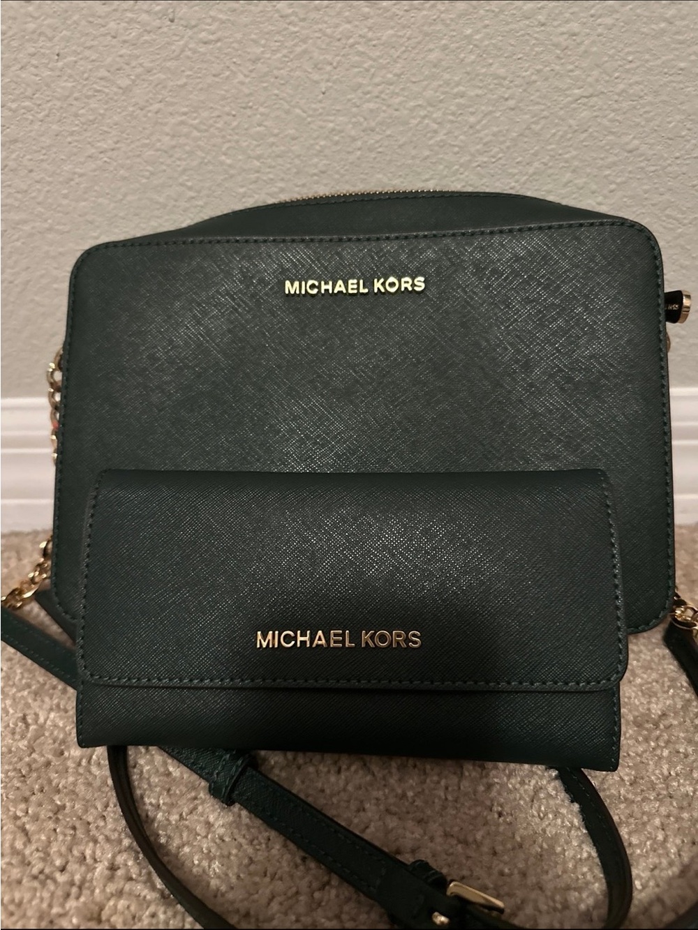 Michael Kors Forest Green Crossbody with Matching Wallet